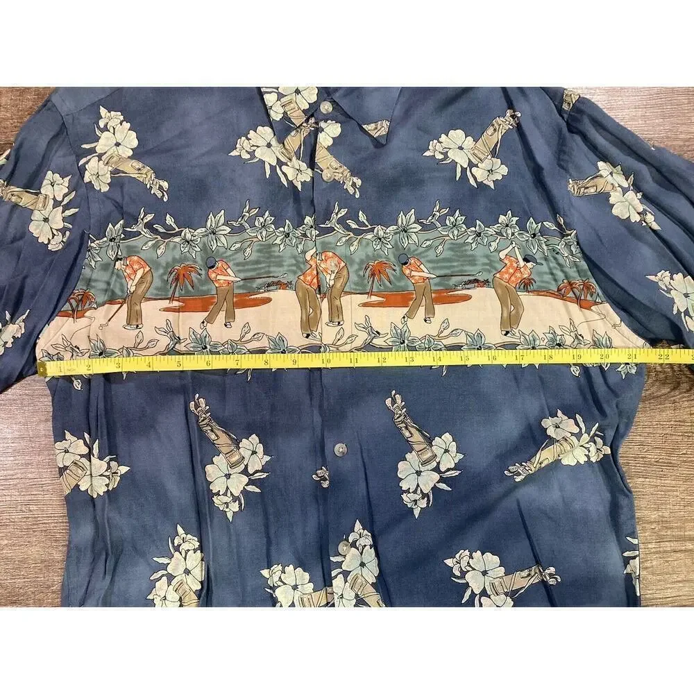 Campia Men’s Medium Hawaiian Shirt Blue Button Up Short Sleeve Golf Theme